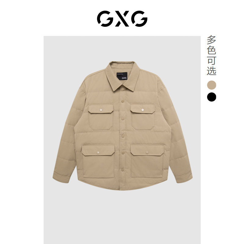 GXG男装 冬季热卖男士简约休闲鸭绒短款衬衫式轻薄羽绒服男