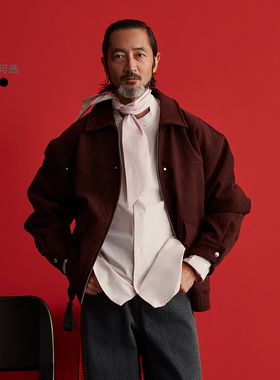 GXG男装 复古红色雪尼尔肌理夹克休闲棉服时尚外套 25年冬季新品