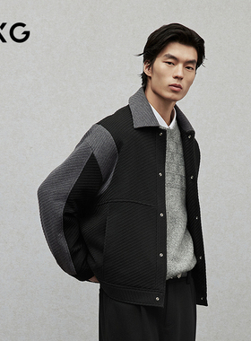 GXG男装 黑色拼接设计时尚高级短款大衣外套男士 24年冬季品