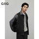 24年冬季 GXG男装 大衣外套男士 高级短款 品 黑色拼接设计时尚