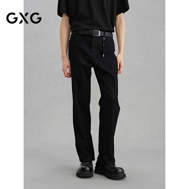 GXG男装 冬款黑色直筒牛仔裤简约百搭通勤弹力长裤休闲牛仔裤