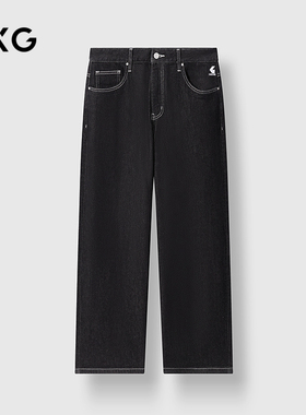 GXG男装 黑色重磅牛仔裤宽松休闲裤通勤男士长裤 24年冬季品