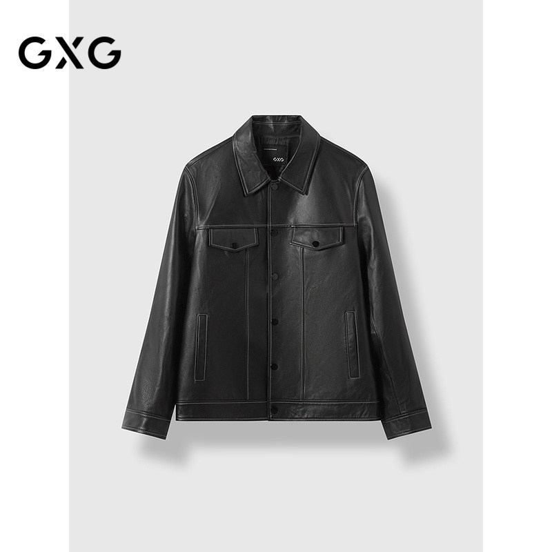 GXG男装 高品质轻奢真皮上衣通勤明线夹克外套 2024冬季新品