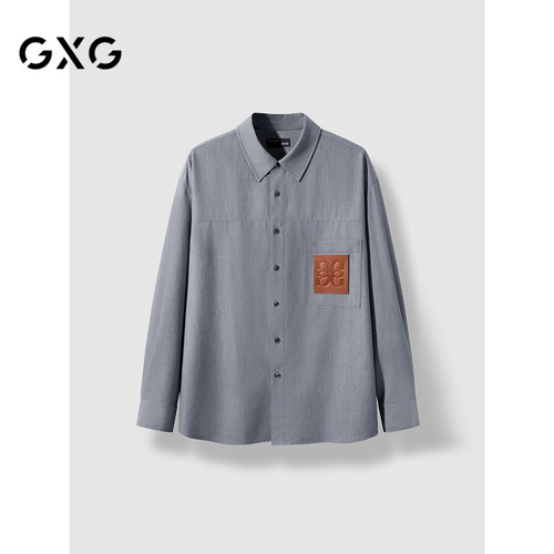 GXG男装灰色混纺压印LO