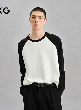 GXG男装 白色肌理感撞色长袖T恤24年冬季品G24X344014