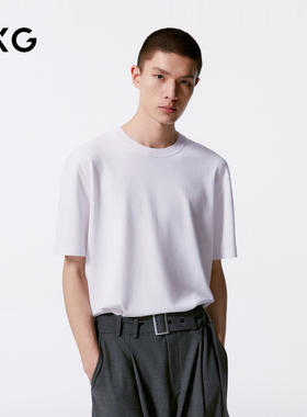 GXG男装 白色基础设计简约圆领短袖T恤男 24年秋季品G24X443117