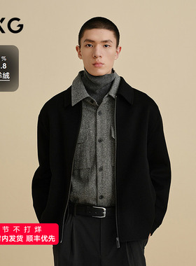 GXG男装 黑色含山羊绒通勤短款大衣 24冬品G24X064009