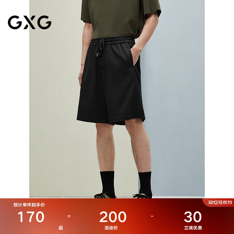 25夏季品GXG男装黑色经典百搭宽松立体小标装饰男士短裤五分裤