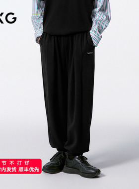 GXG男装 黑色宽松束脚休闲裤刺绣长裤 24年秋G24X023055