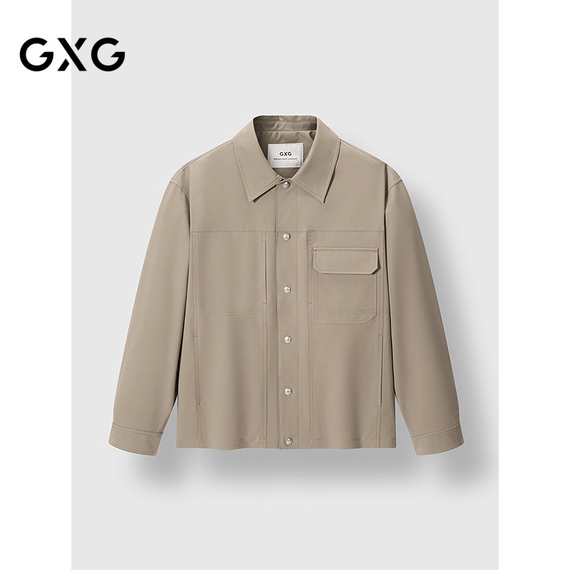 GXG男装 春季基础卡其色斜纹通勤易打理翻领休闲行政夹克外套男