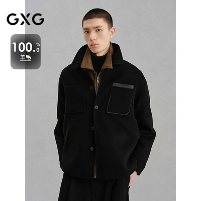 GXG男装 黑色全羊毛通勤短大衣外套24冬季品G24X064024