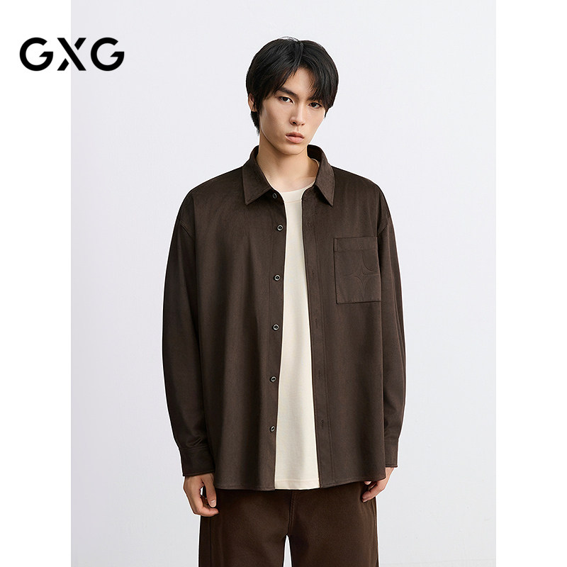 GXG男装 肌理麂皮质感衬衫简约通勤男士外套薄夹克 25年秋季新品
