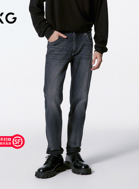 GXG男装 深灰水洗直筒牛仔裤百搭长裤 24年秋G24X053030