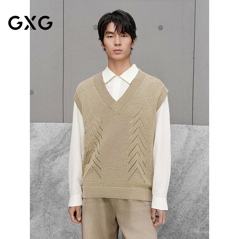GXG男装 商场同款镂空V领背心通勤男马甲 25年秋季新品G25X163004