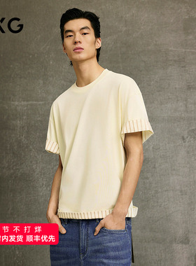 GXG男装 商场同款T恤简约圆领短袖针织 25年春G25X441031