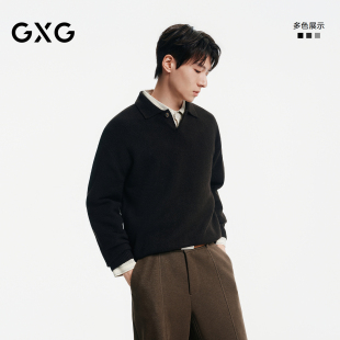 GXG男装 秋冬中廓含绵羊毛线衫小翻领毛衣内搭休闲针织衫男