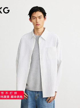 GXG男装 条纹设肌理感宽松简约休闲长袖衬衫 25春新品G25X031008