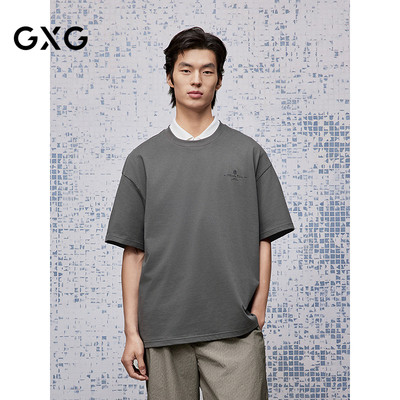 GXG男装 圆领T恤字母印花短袖针织 2025年夏季新品G25X442120