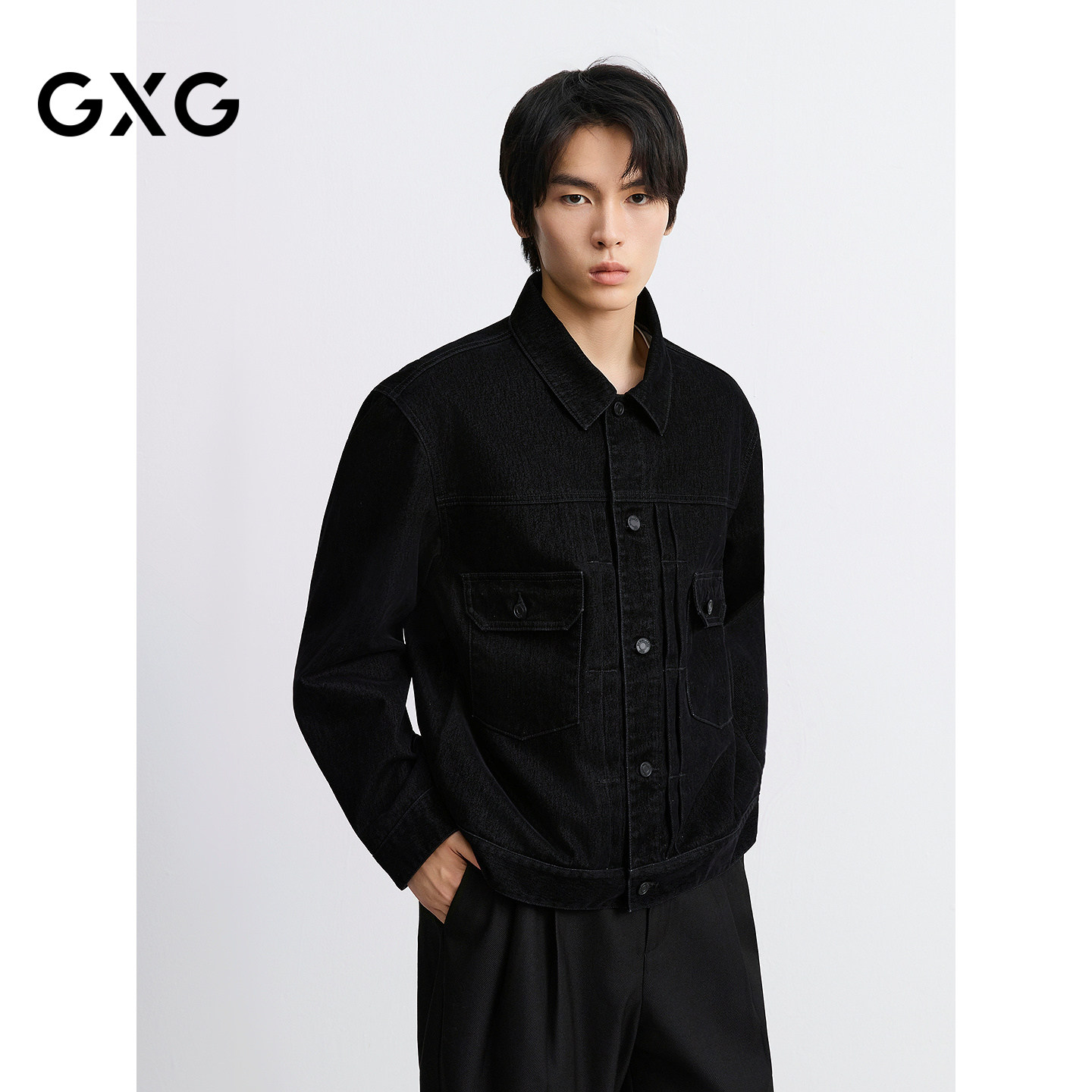 GXG男装 春秋植绒牛仔夹克廓形夹克时尚休闲潮搭通勤外套男上衣