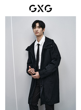 GXG男装 年系列黑色连帽风衣 24年春季品GFX10801191