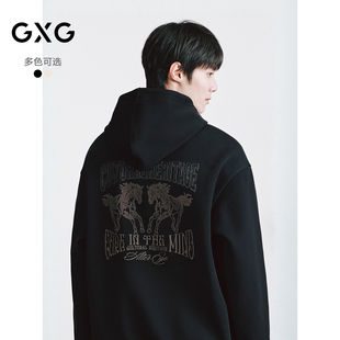 GXG 双色后背组合重工绣花马图案连帽卫衣男 2025冬季新品