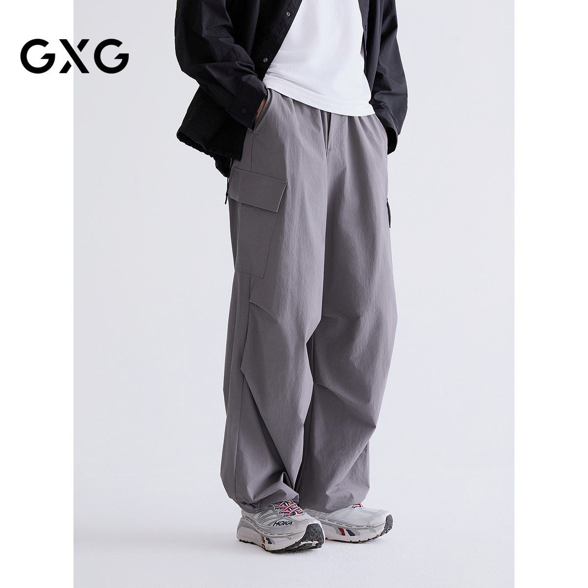 GXG男装 【微皱肌理】春季宽松休闲裤工装裤男伞兵裤通勤长裤男