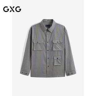 24年秋季 GXG男装 男 衬衫 品G24X033018 黑白格口袋设计休闲长袖