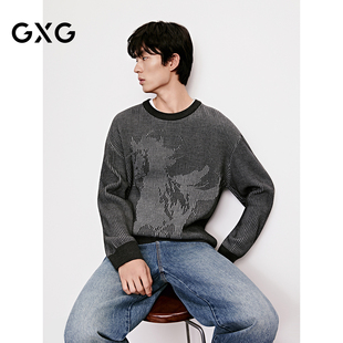新品 2025年冬季 新年马图案印花毛衣通勤简约休闲针织衫 GXG男装