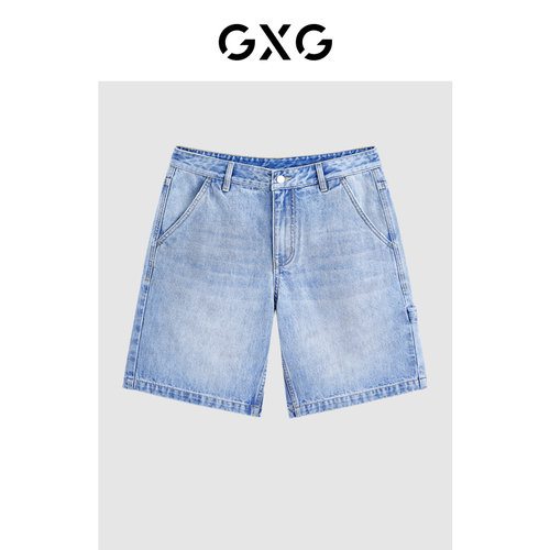 GXG男装 夏季经典直筒宽松复古水洗牛仔裤休闲短裤男时尚通勤