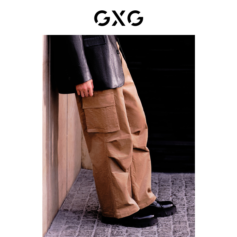 GXG男装 灯芯绒工装伞兵裤男宽松工装裤休闲长裤 2023年冬季品