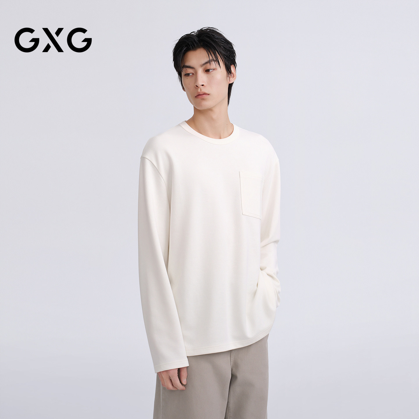 GXG男装 商场同款大口袋设计圆领长袖T恤 2026春季新品G26X341004图片