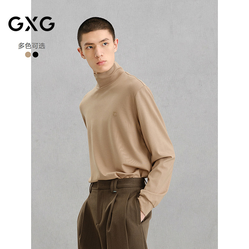 GXG男装 商场同款高领保暖通勤圆领长袖T恤24冬季新品 G24X344018