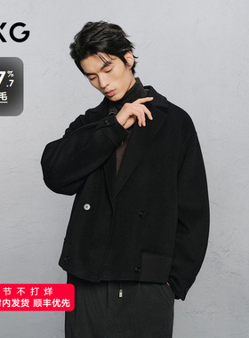 GXG男装 黑色含羊毛通勤短大衣外套24冬品G24X064020