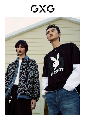 GXG男装 商场同款playboy联名夏季黑色休闲短袖T恤男