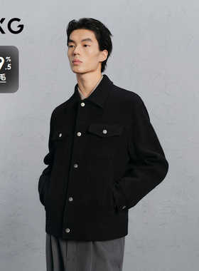 GXG男装 黑色肌理通勤短款大衣外套24冬季品G24X064008