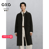 GXG男装 绿咖色全羊毛通勤长款 大衣24冬品G24X264021
