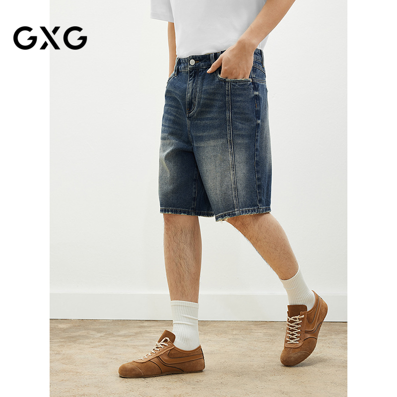2025春夏新品GXG男士牛仔含棉通勤休闲短裤男宽松直筒牛仔裤
