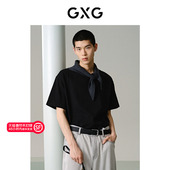 GXG男装 品G24X442028 24年夏季 黑色宽松圆领短袖 T恤