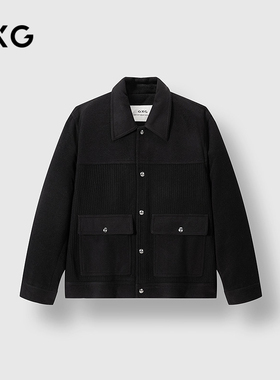 GXG男装 黑色经典廓形金属四合扣短大衣外套 2024冬季品