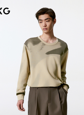 GXG男装 卡其色满身渐变时尚圆领卫衣男士24年秋季品G24X313002