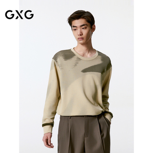 24年秋季 圆领卫衣男士 品G24X313002 卡其色满身渐变时尚 GXG男装
