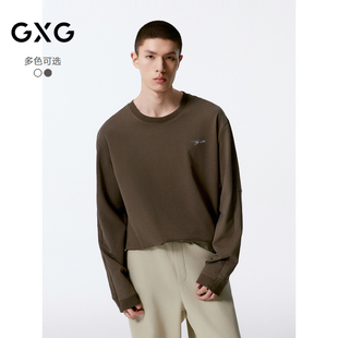24秋季 T恤男士 品G24X343002 双色基础设计宽松圆领长袖 GXG男装