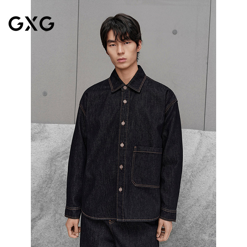 GXG男装 商场同款明线牛仔衬衫长袖男衬衣25年秋季新品G25XE93012