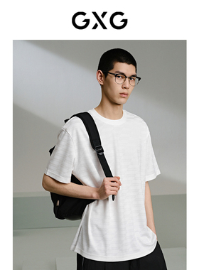GXG男装 白色暗提花圆领短袖T恤24年夏季品G24X442049