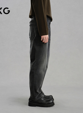 GXG男装 黑灰色直筒牛仔裤通勤男长裤 24年冬G24X054058