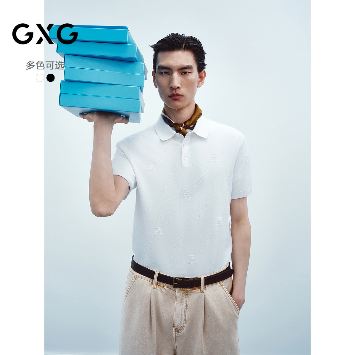 GXG男装 【暗纹提花】夏季伊力特纱线简约质感polo衫男短袖图片