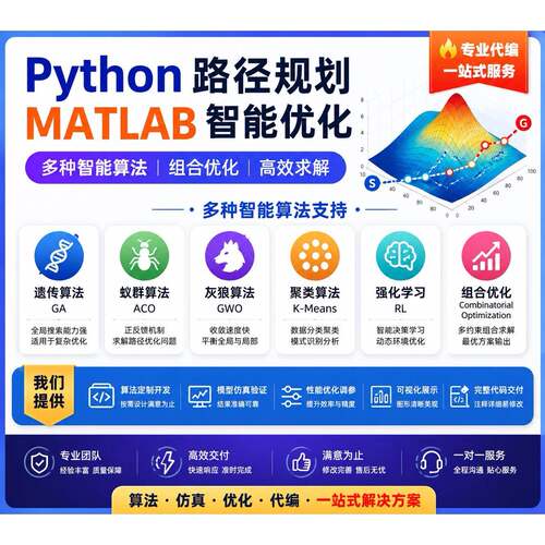 python路径规划matlab遗传蚁群灰狼聚类算法强化学习代编组合优化