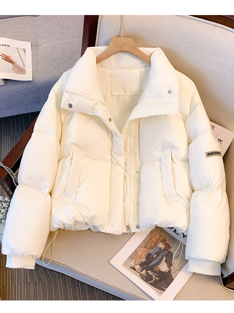 Off-white stand-collar puffer down jacket, short style for petite women, new 2025 winter model, very stylish and good-looking outerwear
