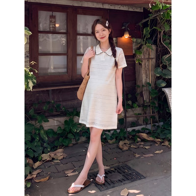 孕妇装女夏连衣裙2026新款法式宽松遮肚花边polo领长裙夏季孕妇裙 — 1