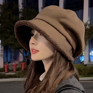 显脸小大头围帽子女秋冬新款堆堆帽防寒加绒八角帽百搭渔夫帽冬天